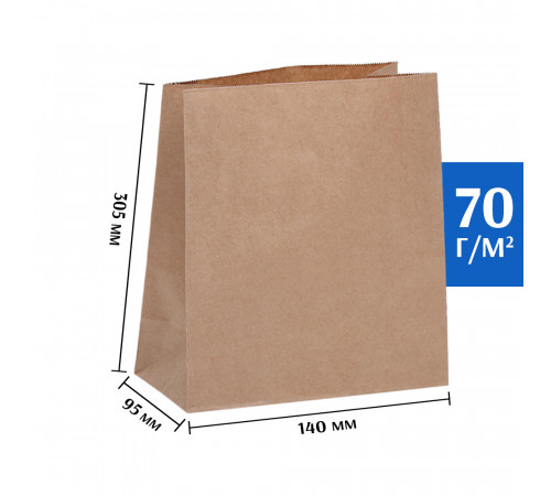 Крафт пакет бурый 140*95*305 (Ш*Г*В) мм (50 шт)
