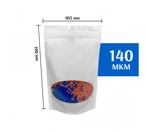 Пакет дой-пак белый с овальным окном 105*190 мм (50шт)