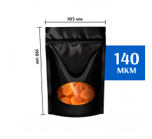 Пакет дой-пак черный с овальным окном 105*190 мм