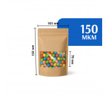 Крафт пакет дой-пак 105х150 с окном 70 мм