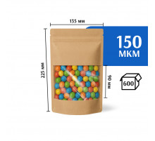 Крафт пакет дой-пак 135х225 с окном 90 мм