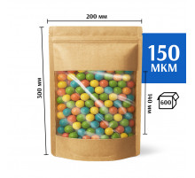 Крафт пакет дой-пак 200х300 с окном 140 мм