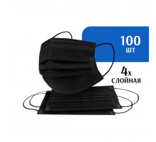 Маска медицинская, четырехслойная, черная, (100 шт)