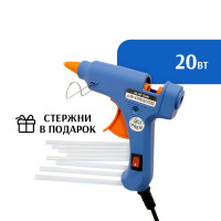  Клеевой термопистолет 20 вт + 10шт стержней 7мм 20см