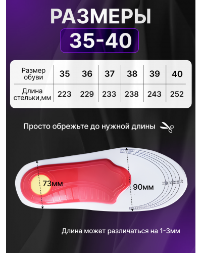 Ортопедические каркасные стельки при плоскостопии и усталости ног (размер: 35-40)