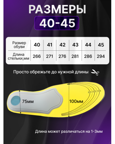Стельки-супинаторы амортизирующие при пяточной шпоре и усталости ног (размер: 40-46)